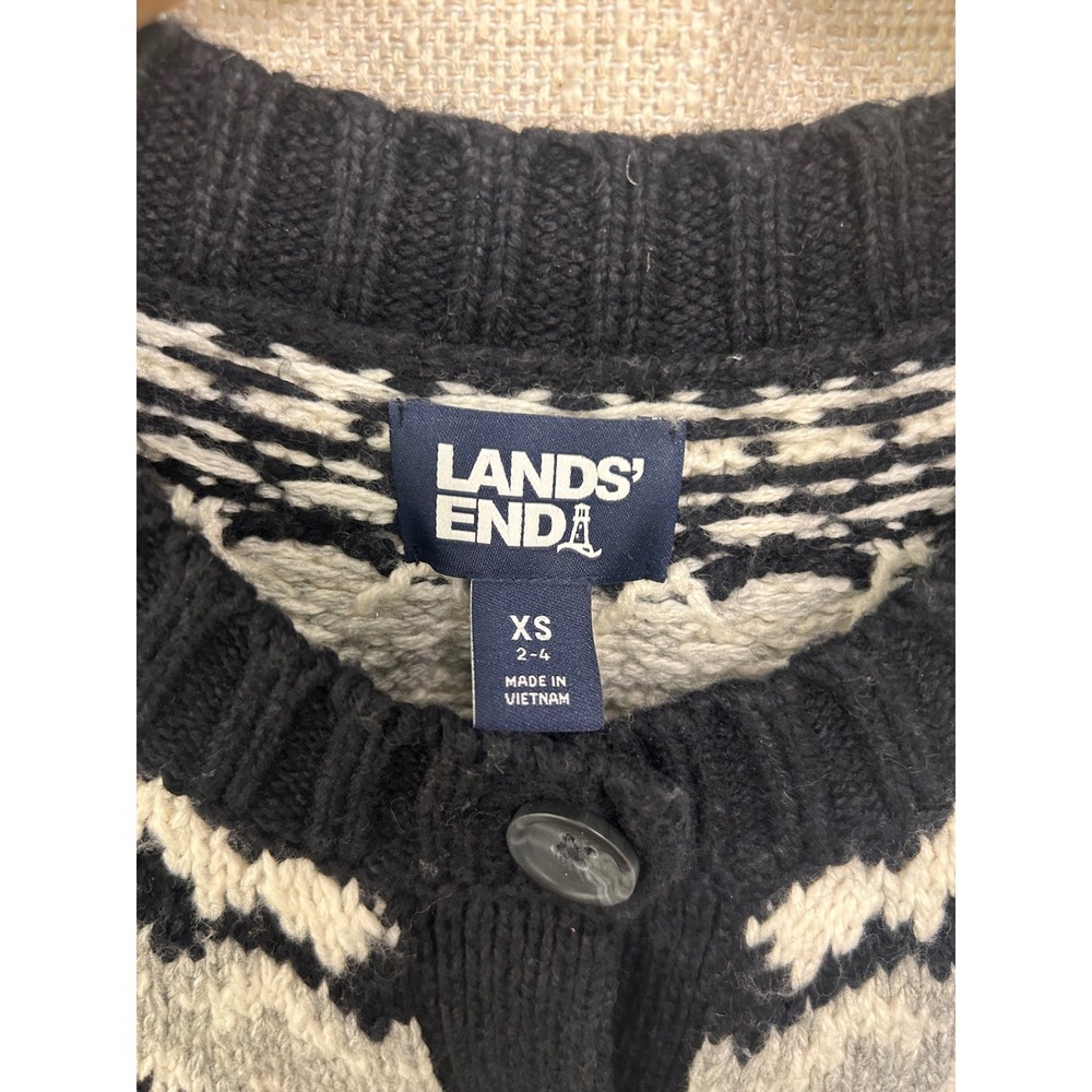 Lands' End Womens XS Cozy Lofty Fair Isle Cardigan Sweater Crew Neck Button - Picture 5 of 5